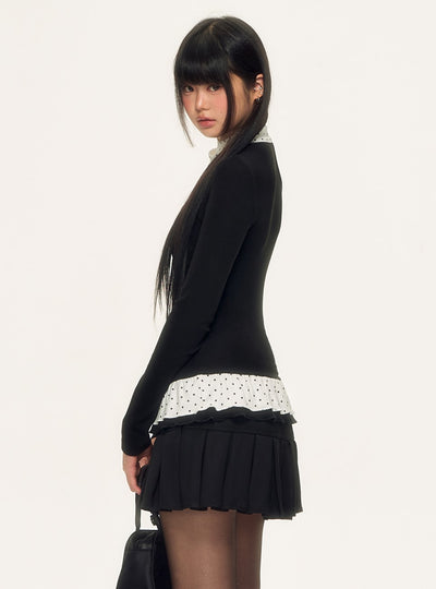 Polka Dot Tie-up Long-sleeved T-shirt WEE0086