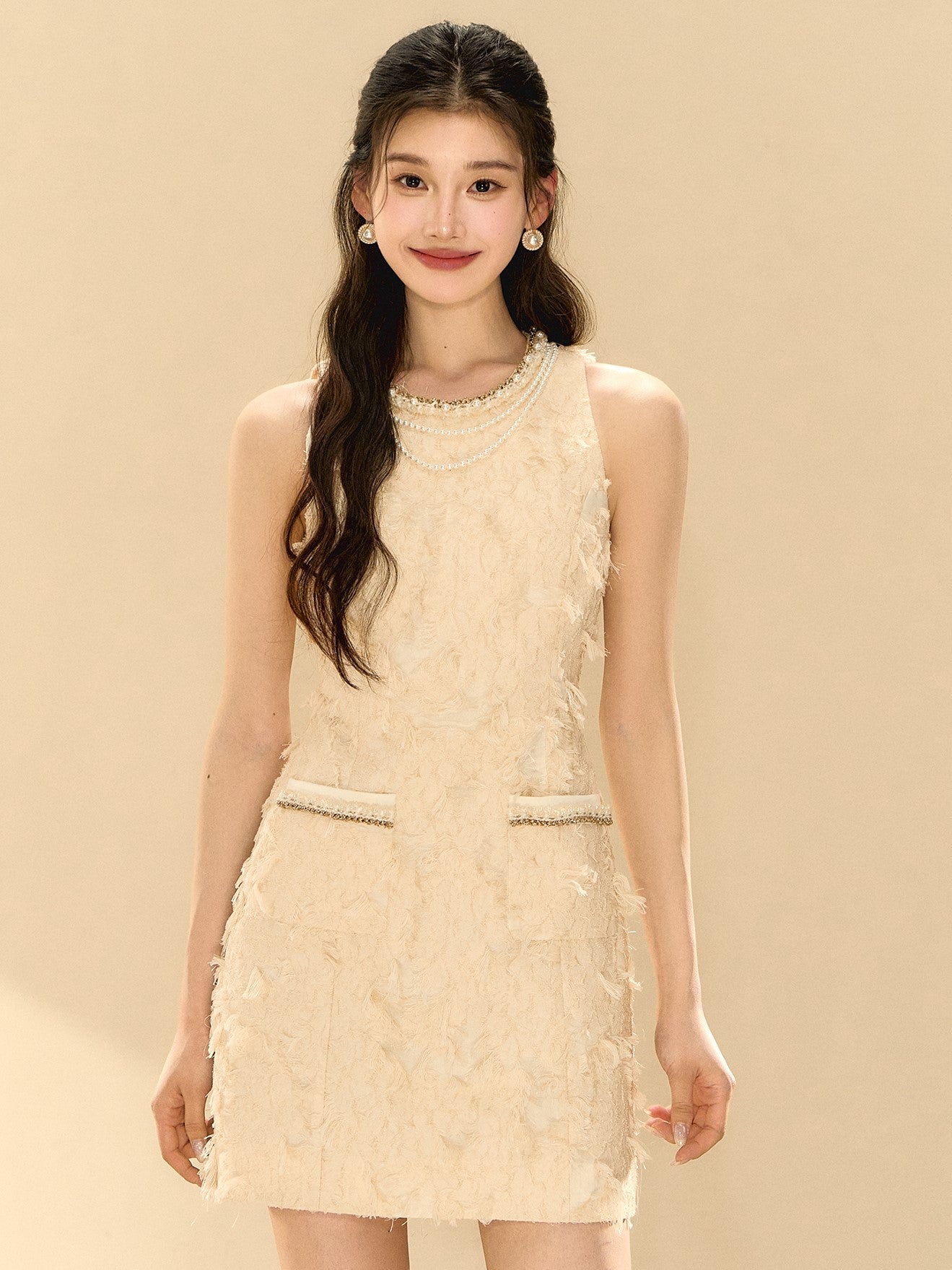 Feathery Sleeveless A-line Dress OSH0138