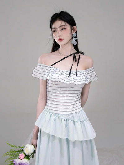 One-shoulder Splicing A-line Waist Dress COT0313
