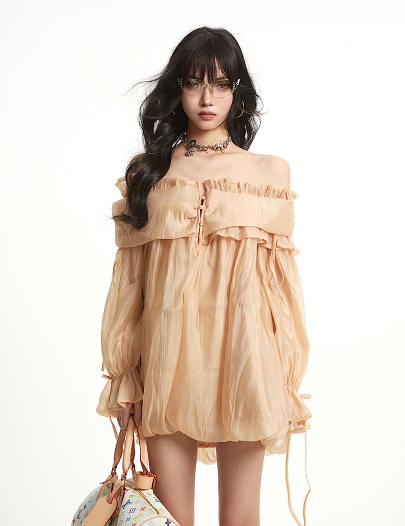 One-shoulder Ruffled Mesh Dress UNC0260