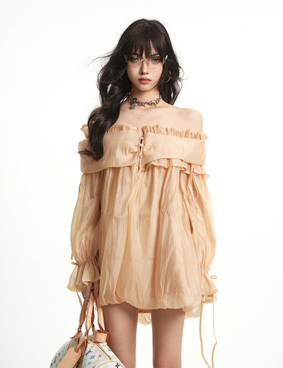 One-shoulder Ruffled Mesh Dress UNC0260