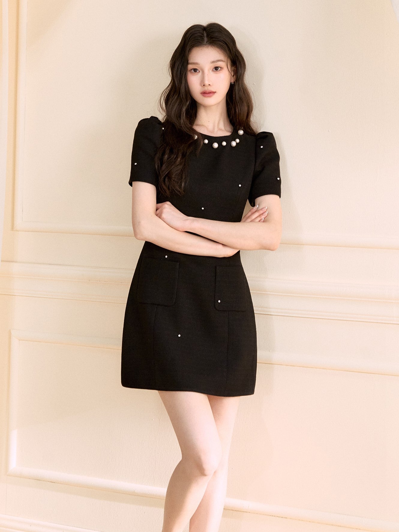 Starry Beaded Puff Sleeves Dress OSH0124