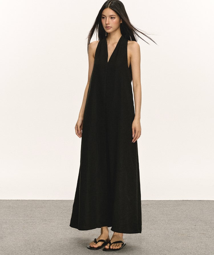 V-neck Halter Sleeveless Long Dress ANA0023