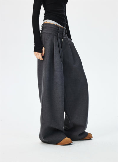 3D Pleated Design Wide Leg Casual Pants CUR0269