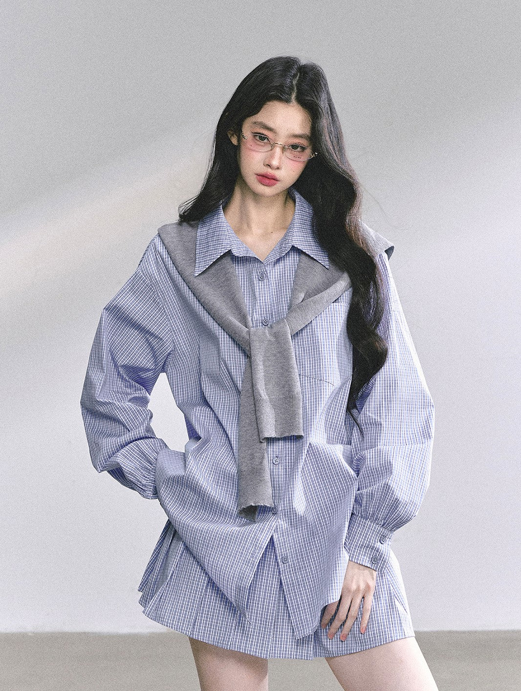 Plaid Long Shirt/Short Skirt DIA0555