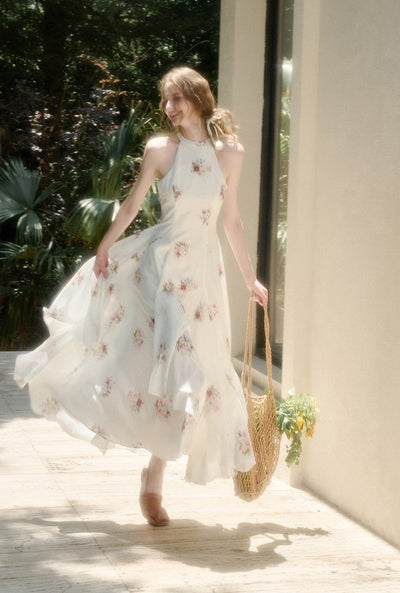 Halter Neck Flower Printed Dress GRO0160
