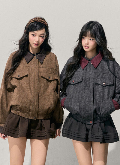 Block Color Quilted Jacket/Short Skirt DIA0745