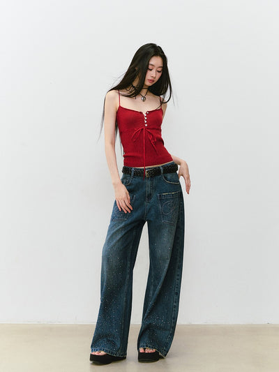 Rhinestone Wide-leg Denim Jeans VIA0328