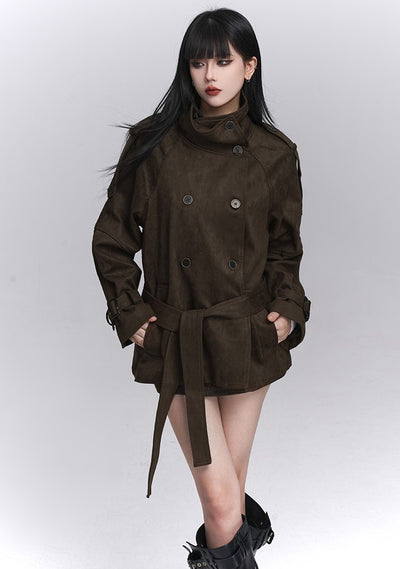 Brown Suede Stand Collar Jacket LAD0247