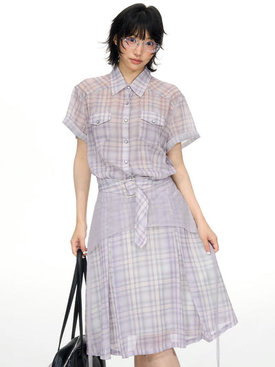Plaid Chiffon Shirt/Skirt NEC0201