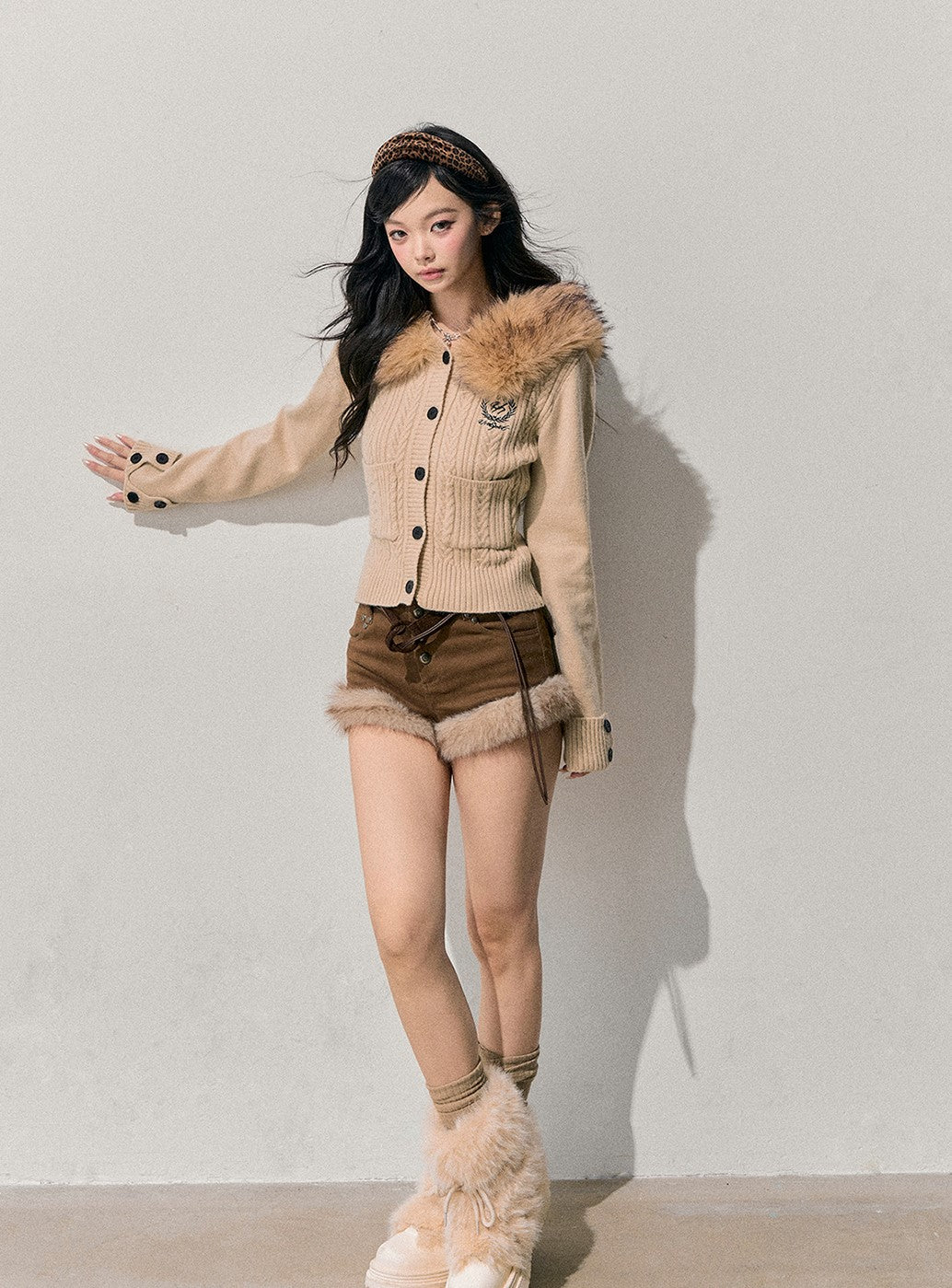 Detachable Fur Collar Knitted Cardigan DIA0766