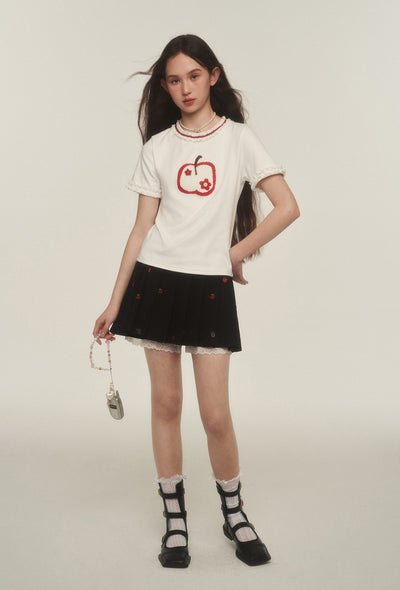 Apple Embroidered Lace Short Sleeve T-shirt AYF0037