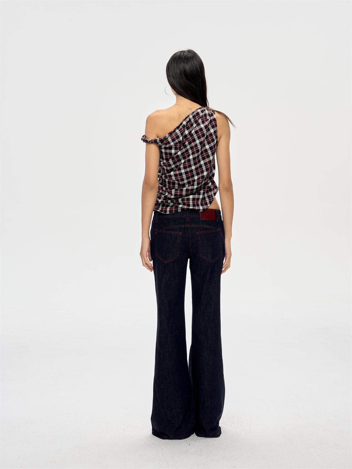 Retro Off-shoulder Plaid Top CUR0208
