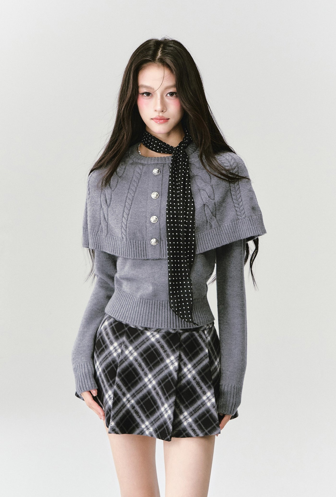 Gray Cape Cable Knitted Top FRA0435