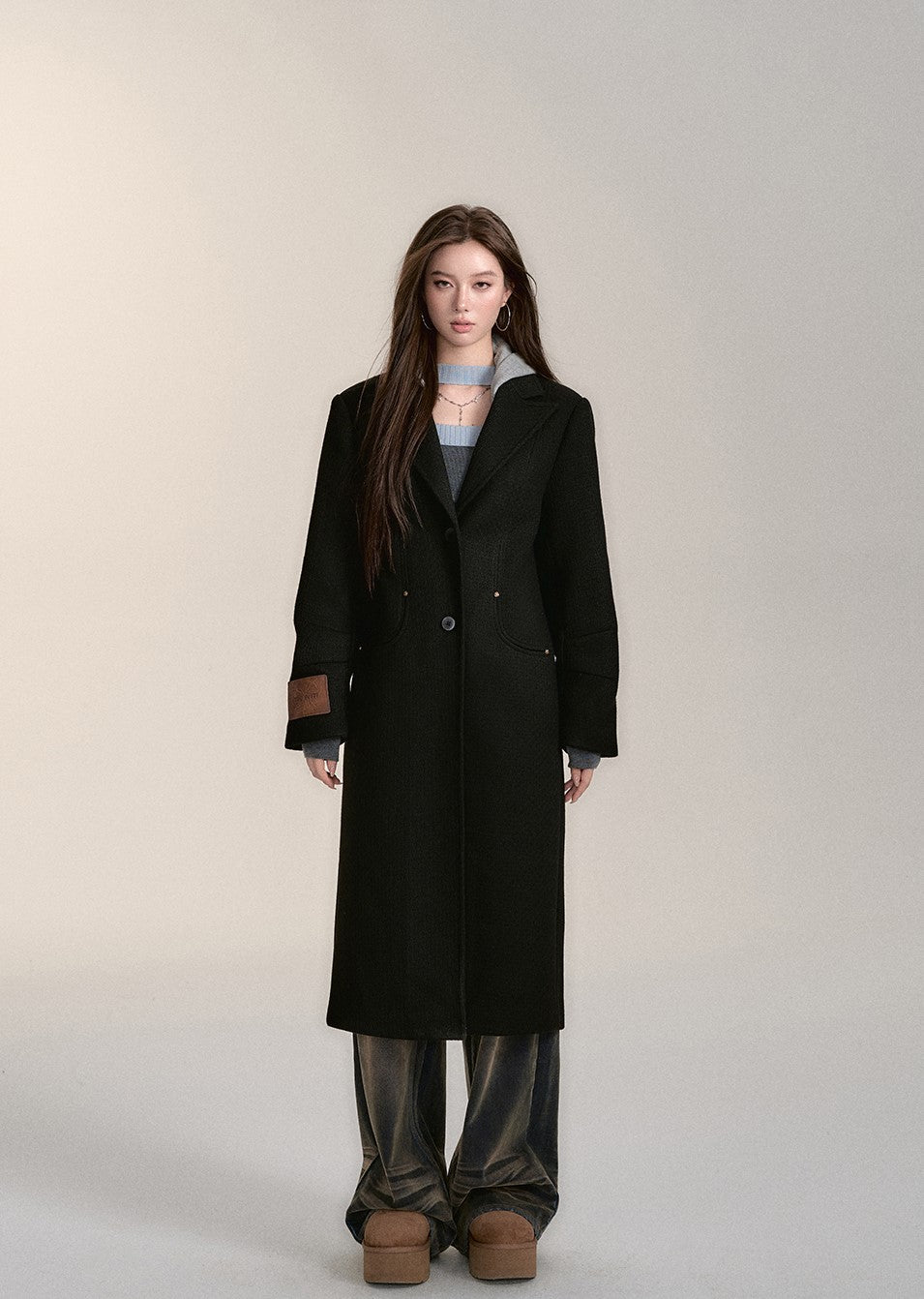 Woolen Hooded Versatile Long Coat VIA0176