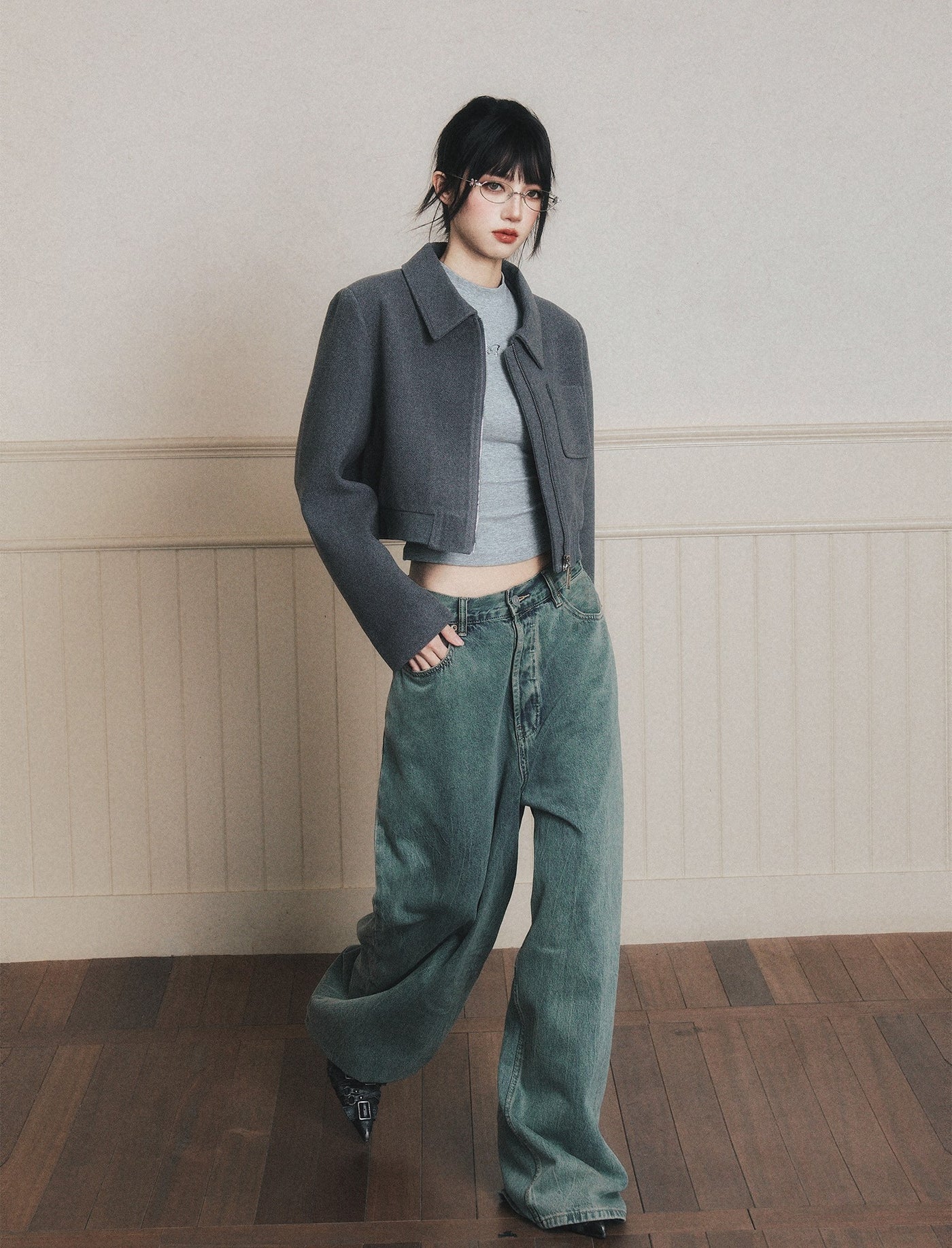 Gray Lapel Short Jacket LUL0189