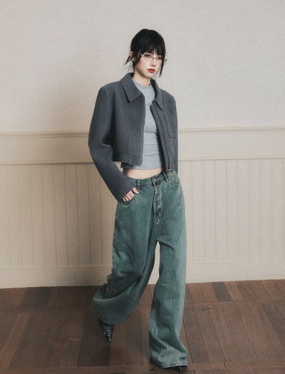 Gray Lapel Short Jacket LUL0189