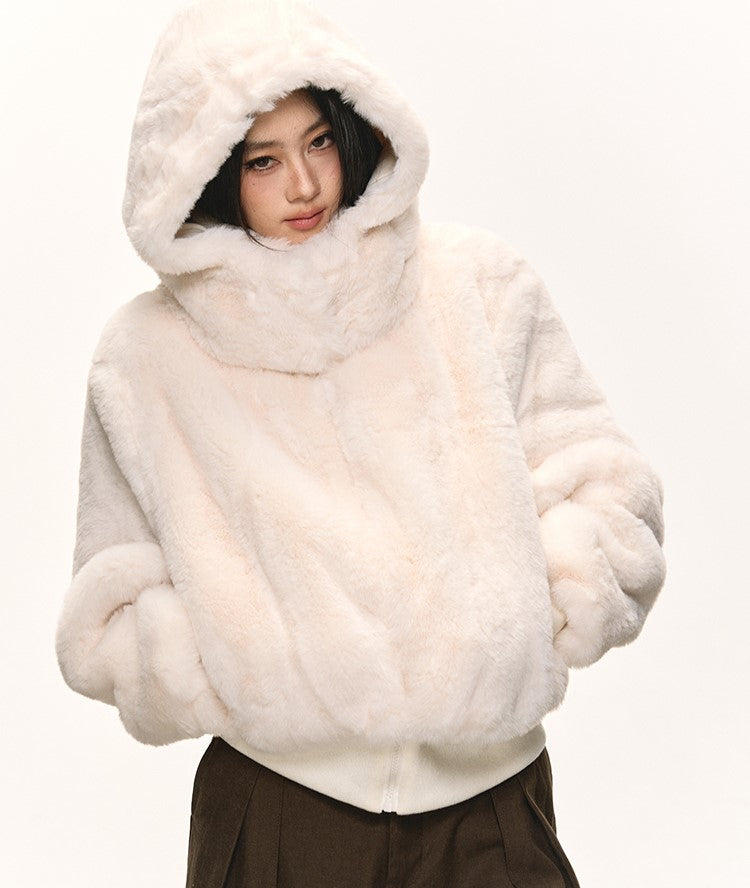 White Eco-friendly Fur Hooded Coat ANA0087