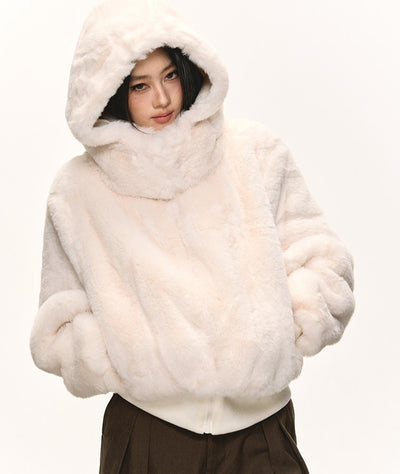 White Eco-friendly Fur Hooded Coat ANA0087
