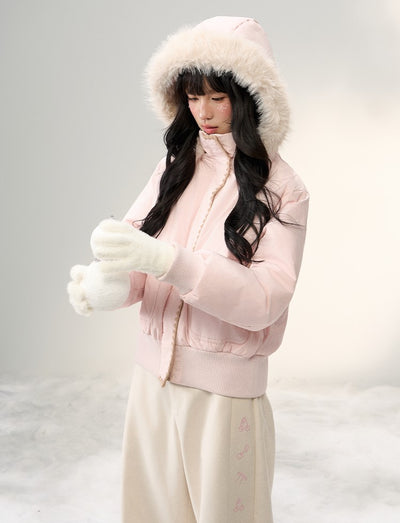 Shell Embroidered Fur Collar Hooded Down Jacket NTO0250