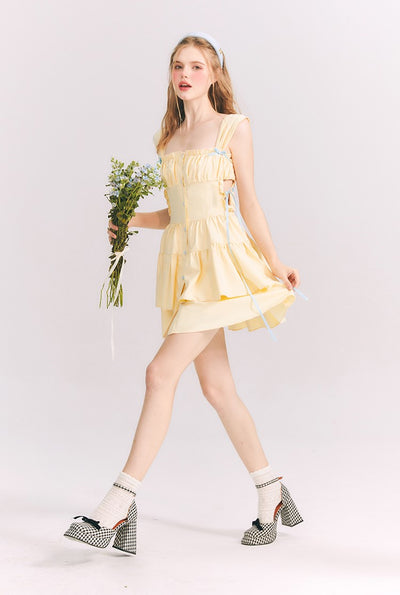 Yellow Bow Tutu Princess Waist Suspender Dress GRO0069