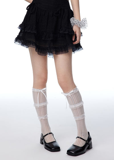 Black Lace High Waist Cake Fluffy Short Skirt NTO0105