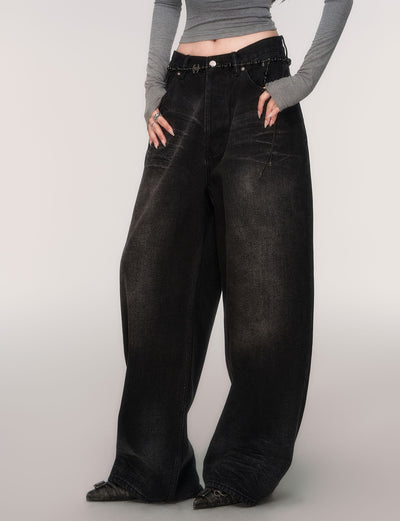 Black High-waisted Wide-leg Casual Jeans LUL0206
