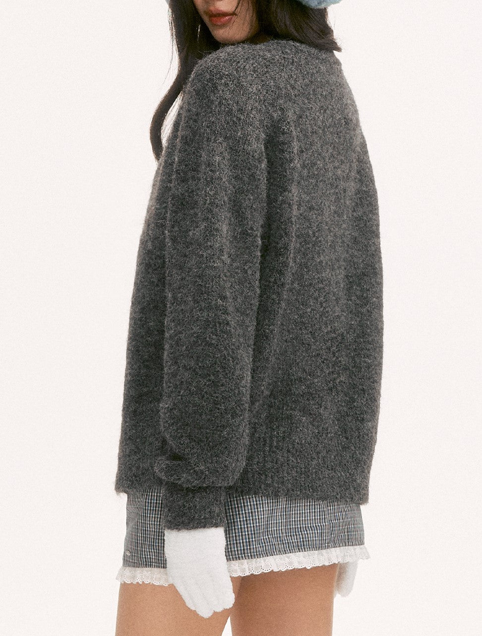 Gray Plush Basic Knit Cardigan WEE0122