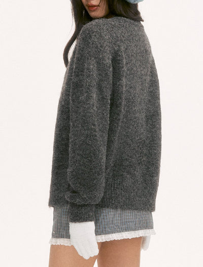 Gray Plush Basic Knit Cardigan WEE0122