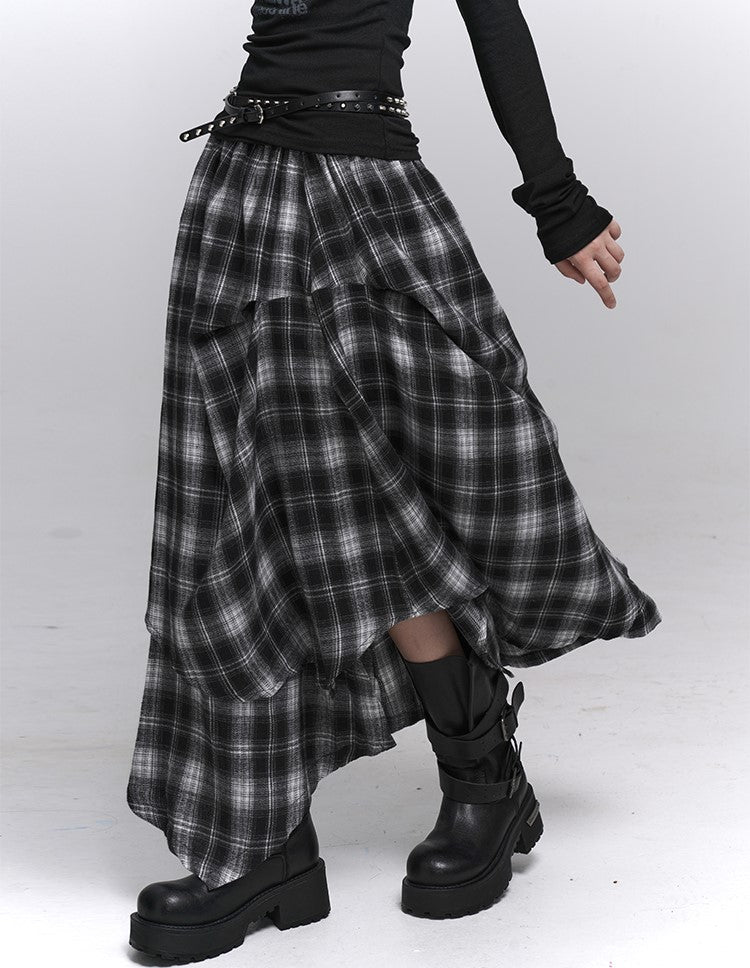 Irregular Plaid Midi Skirt LAD0224
