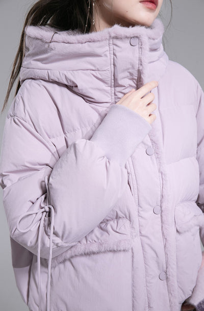 Taro Purple Hooded Fur Stripe Down Jacket COT0186