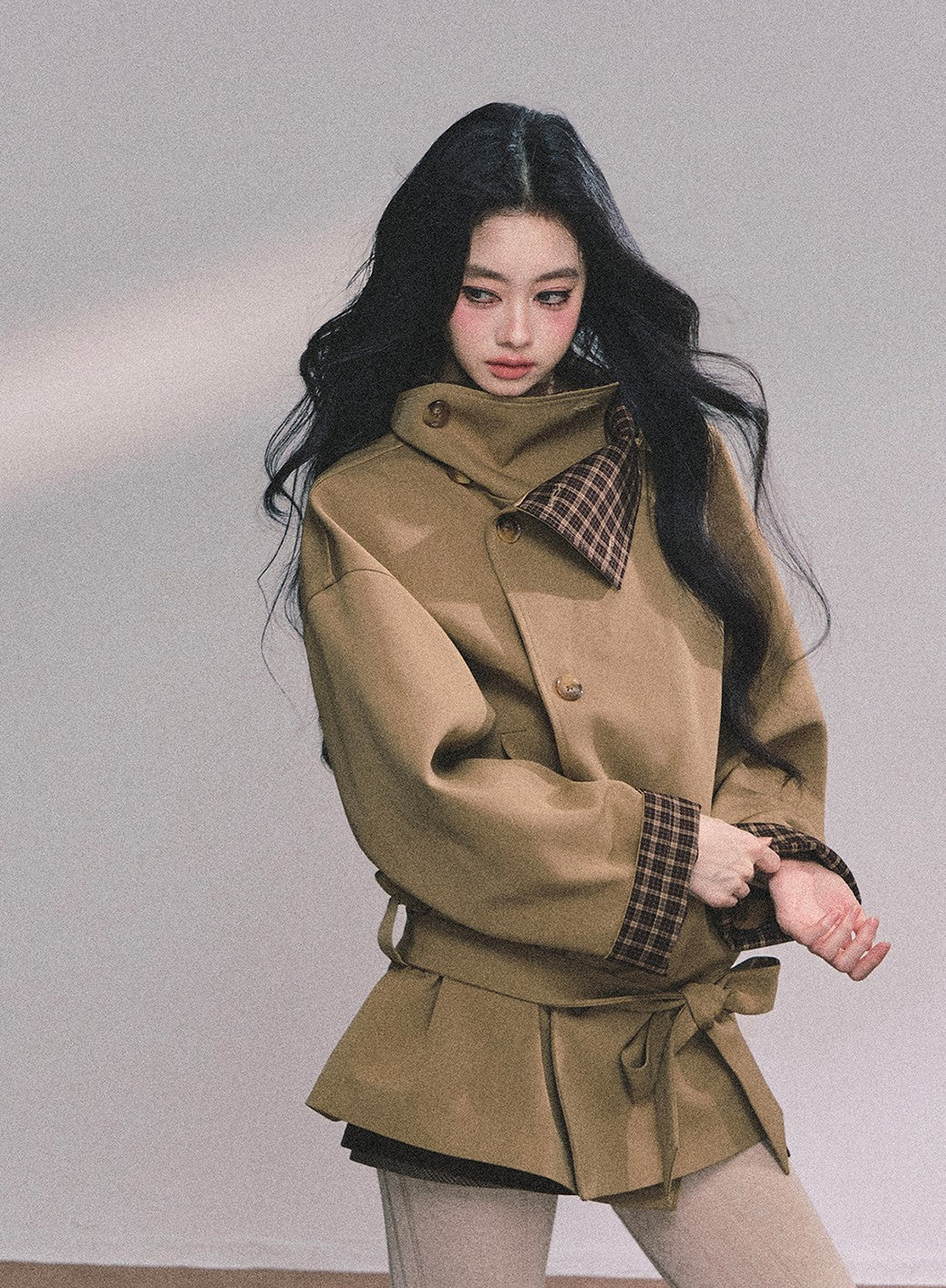 British Style Stand Plaid Collar Jacket DIA0608