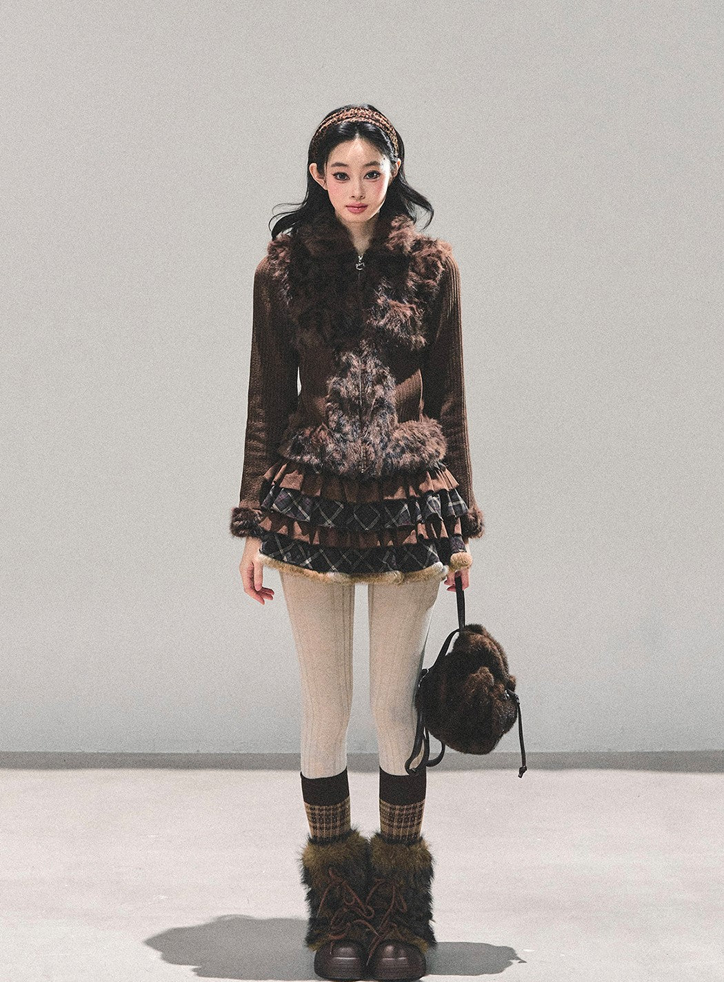 Leopard Print Plush Knitted Cardigan DIA0694