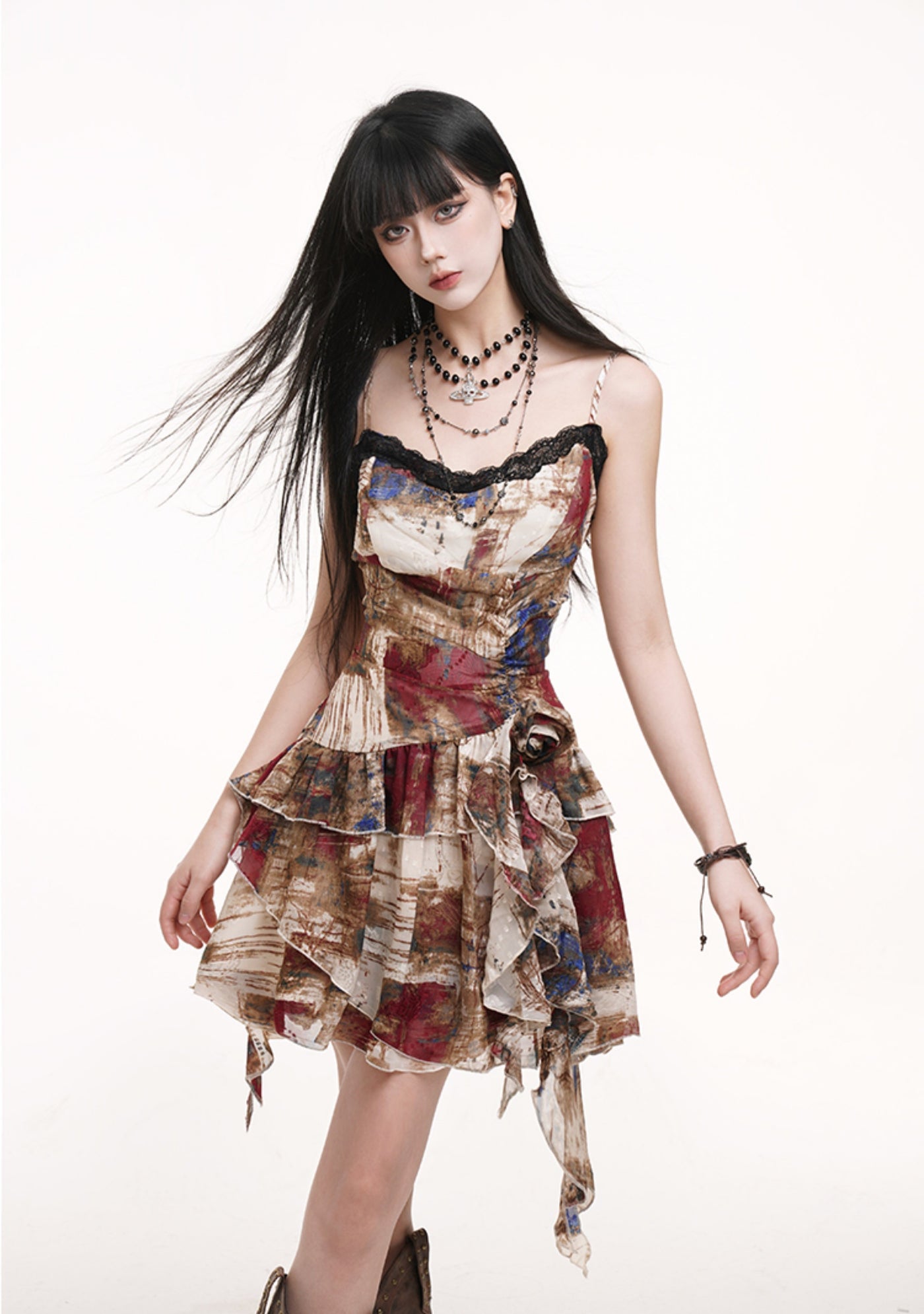 Irregular Colorful Suspender Dress LAD0176
