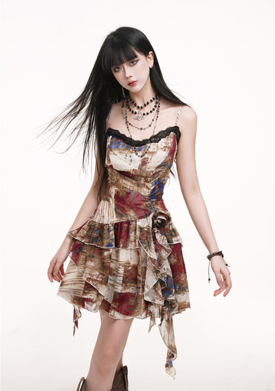 Irregular Colorful Suspender Dress LAD0176