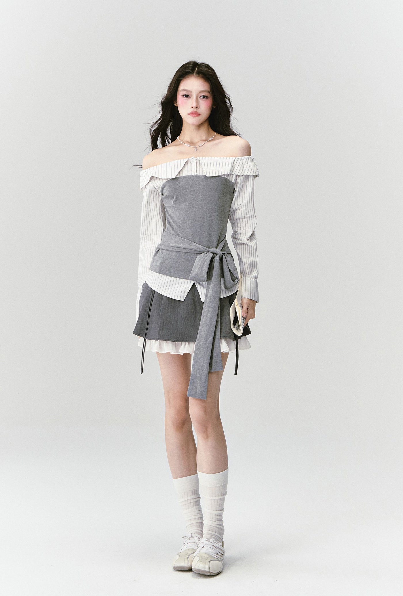 Striped One-Shoulder Shirt/Skirt FRA0419