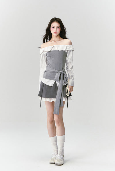 Striped One-Shoulder Shirt/Skirt FRA0419