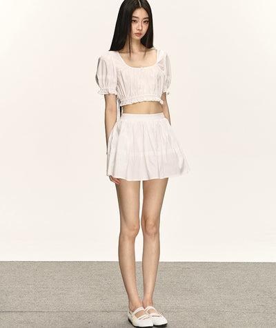Puff Sleeve Shirt/High Waist Skirt ANA0032
