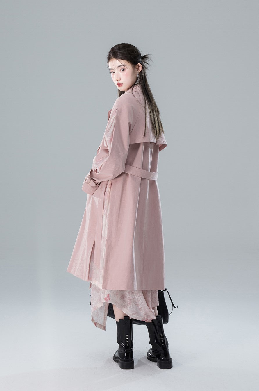 High-sense Lady Buitengewoon Roze Patchwork Raglan Mouwen Trench Coat COT0155