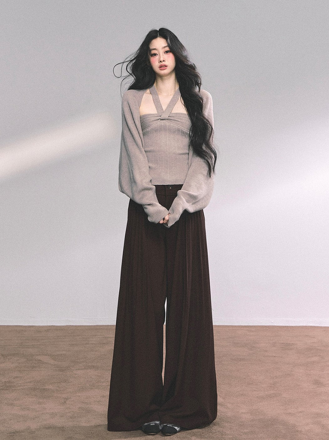 French Knitted Halter Neck Top+Shawl DIA0630