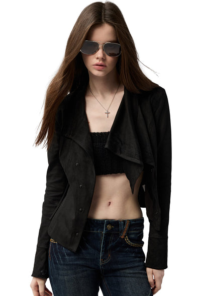 Black Asymmetrical Suede Jacket/Skirt 4MU0156