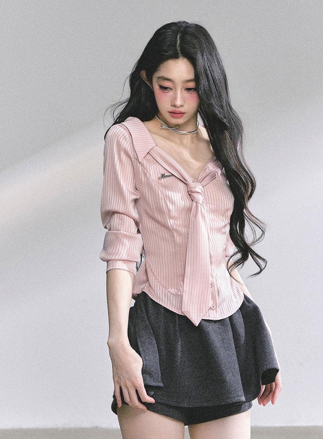 Pink Polo Collar Striped Shirt  DIA0570