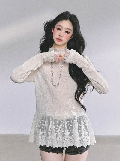 Half Turtleneck Lace Thin Shirt DIA0581