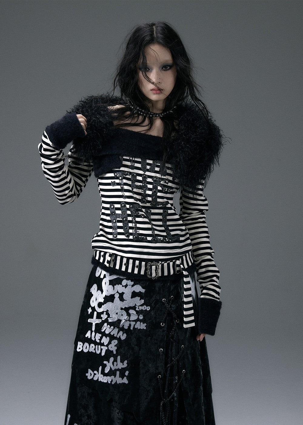 Punk Street Oblique Shoulder Striped Long-sleeved T-shirt NOR0118