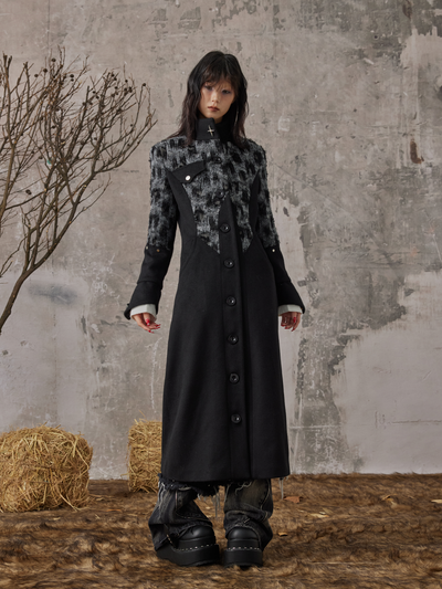 High-end Slim-fit Stand-up Collar Wool Long Coat FRU0071