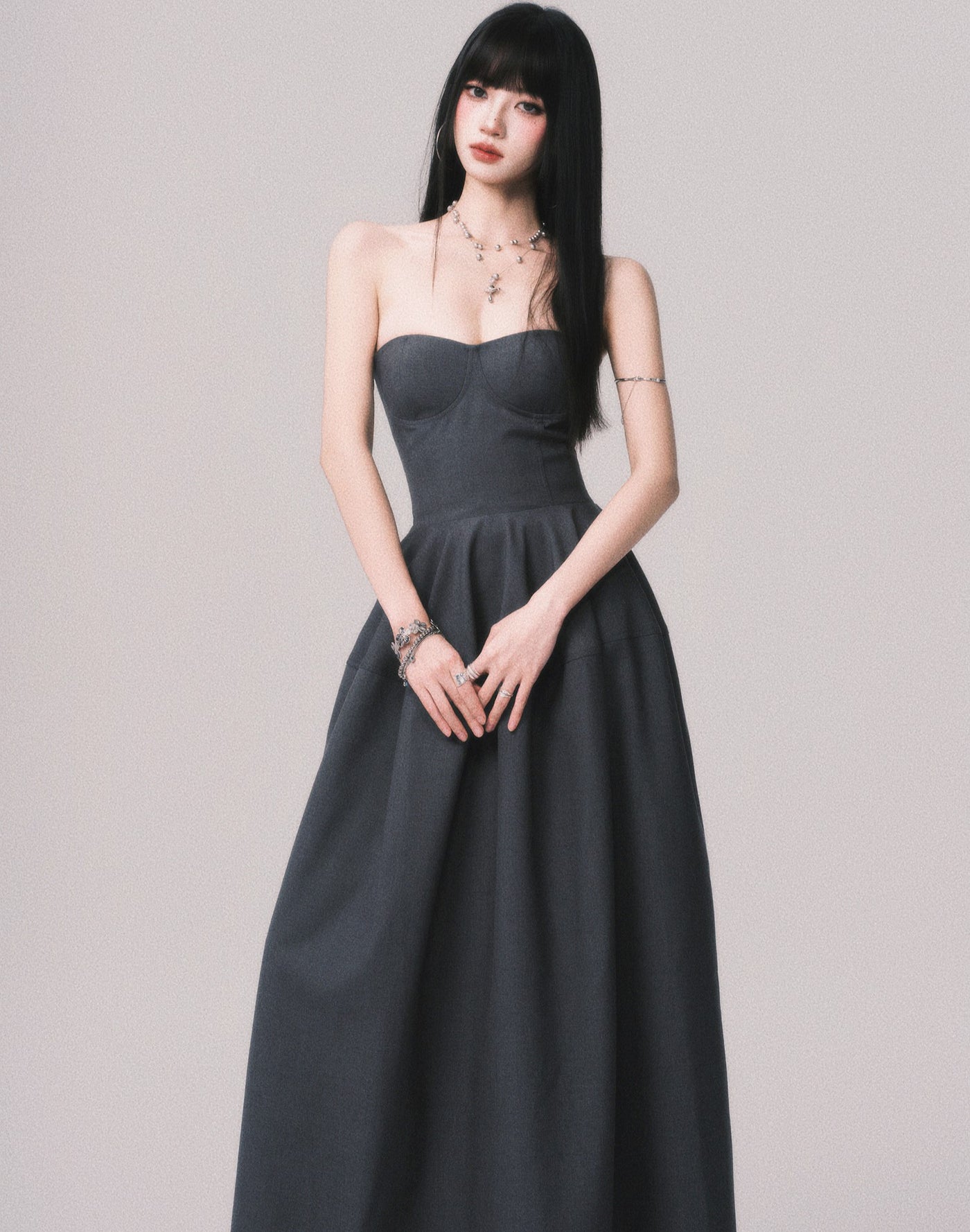Slimming Puffy Long Tube Top Dress LUL0162