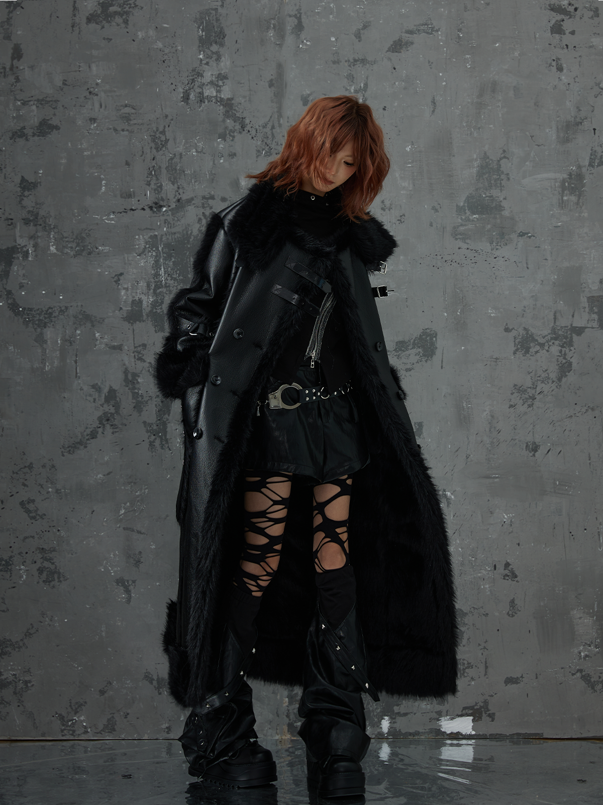 Dark Punk High-end Long Fur Coat FRU0052