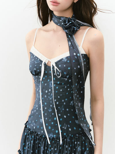 Plaid Sling Stitching Dress/Ribbon VIA0233