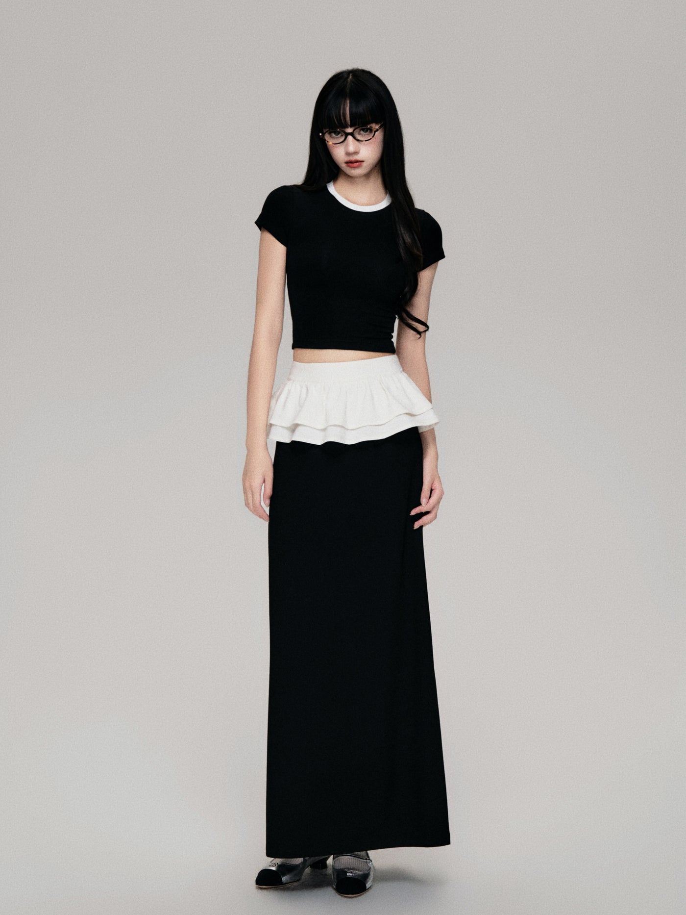 Ballet Style Black Back Slit Slim Maxi Skirt LUL0084