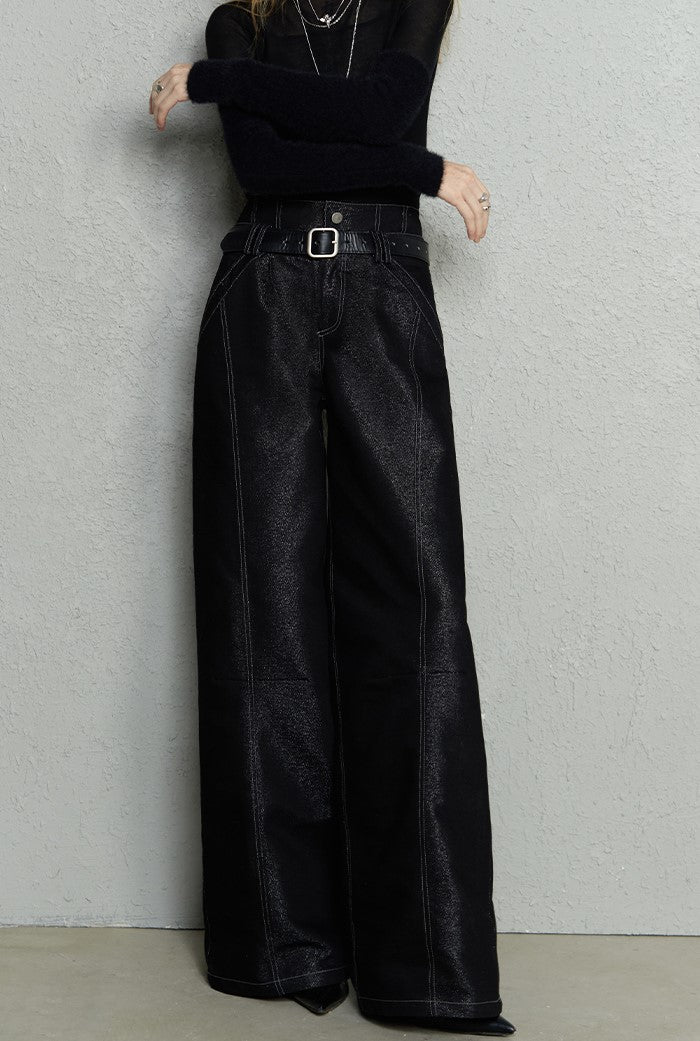 Double Waistband Glitter Original Denim Banana Pants OFA0204